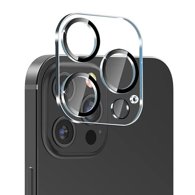 Folie sticlă cameră Apple iPhone 15 Pro și 15 Pro Max, Full Glue negru, vedere frontală produs