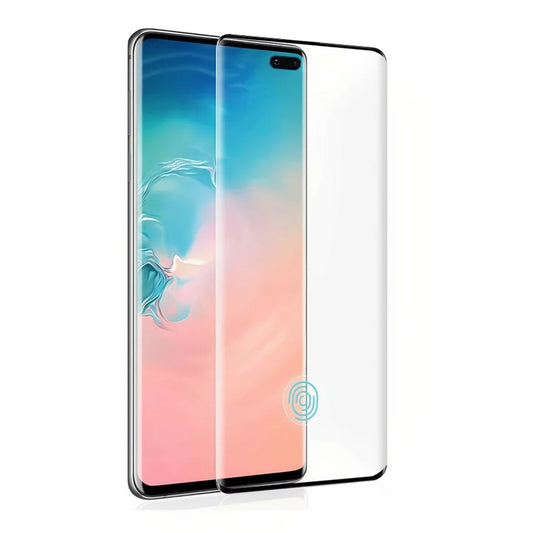 Folie Sticla Securizata Curbata Vivimall pentru Samsung S10 Plus cu recunoastere a amprentelor digitale, 9H, lipici margine, contur negru - vivimall.ro