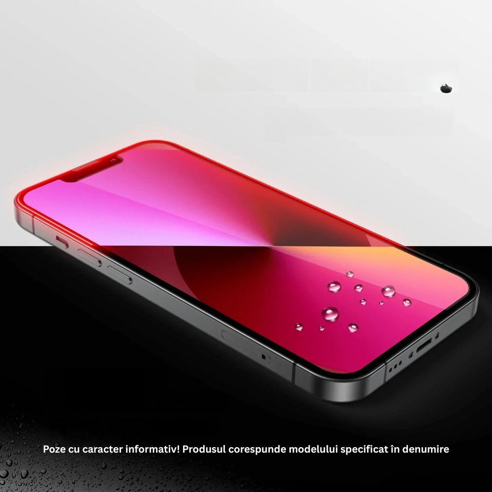 Detaliu margini negre folie sticlă securizată Vivimall pentru iPhone 16 Pro Max, Full Glue