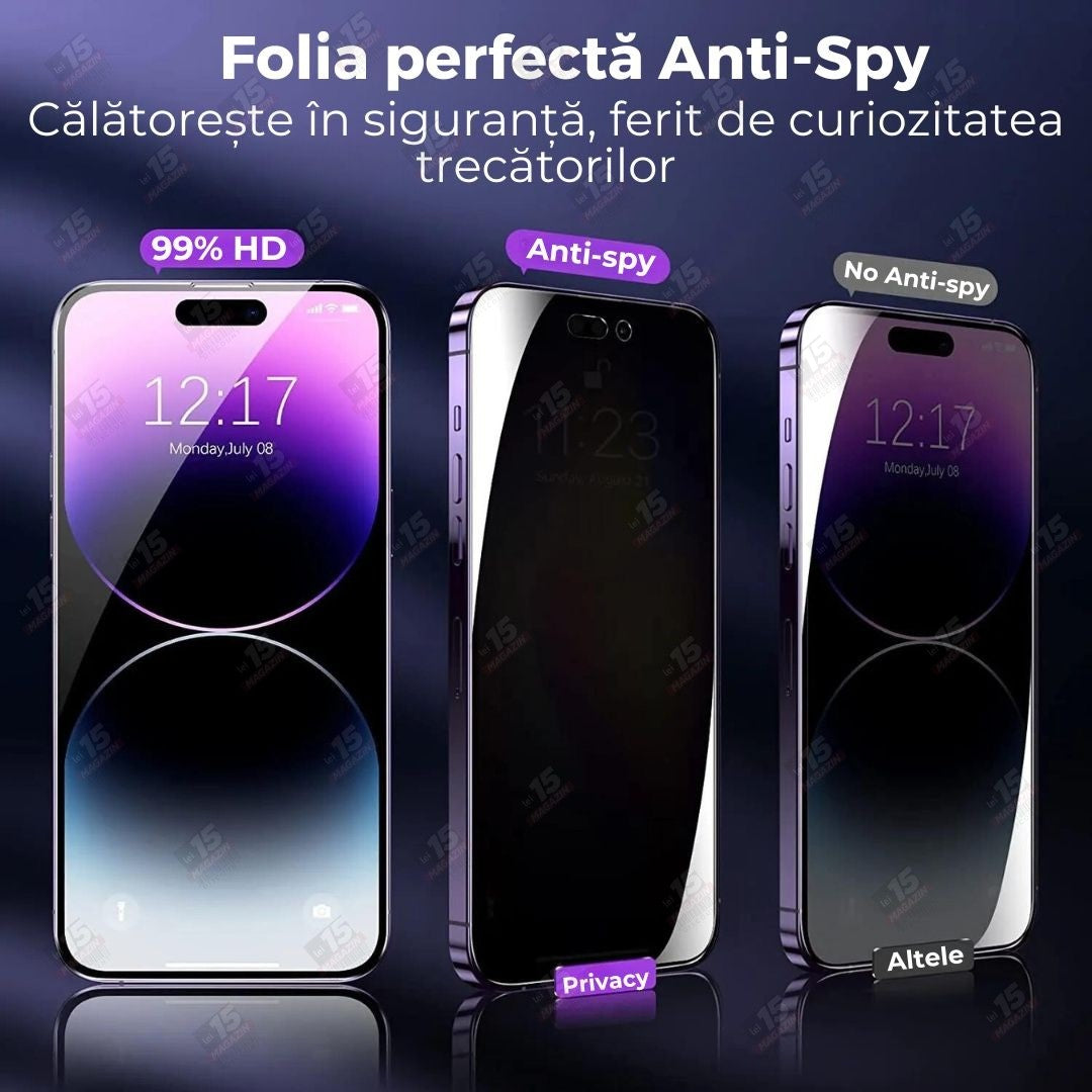 Folie Sticla Securizata, Vivimall, Pentru Apple iPhone 16 Pro Max, Privacy Classic, 2.5D, Confidentialitate 30°, Negru Transparent - vivimall.ro