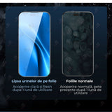 Folie sticlă 9H iPhone 16 Pro, test duritate zgârieturi, vedere laterală produs