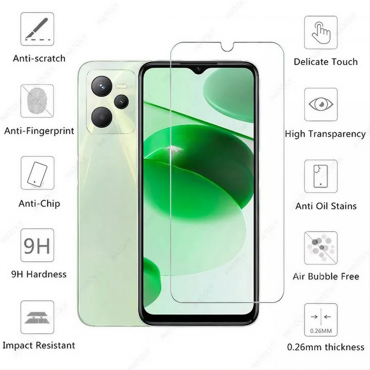 Kit complet aplicare folie sticlă Realme C53 – șervețel alcool, lavetă microfibră, sticker praf