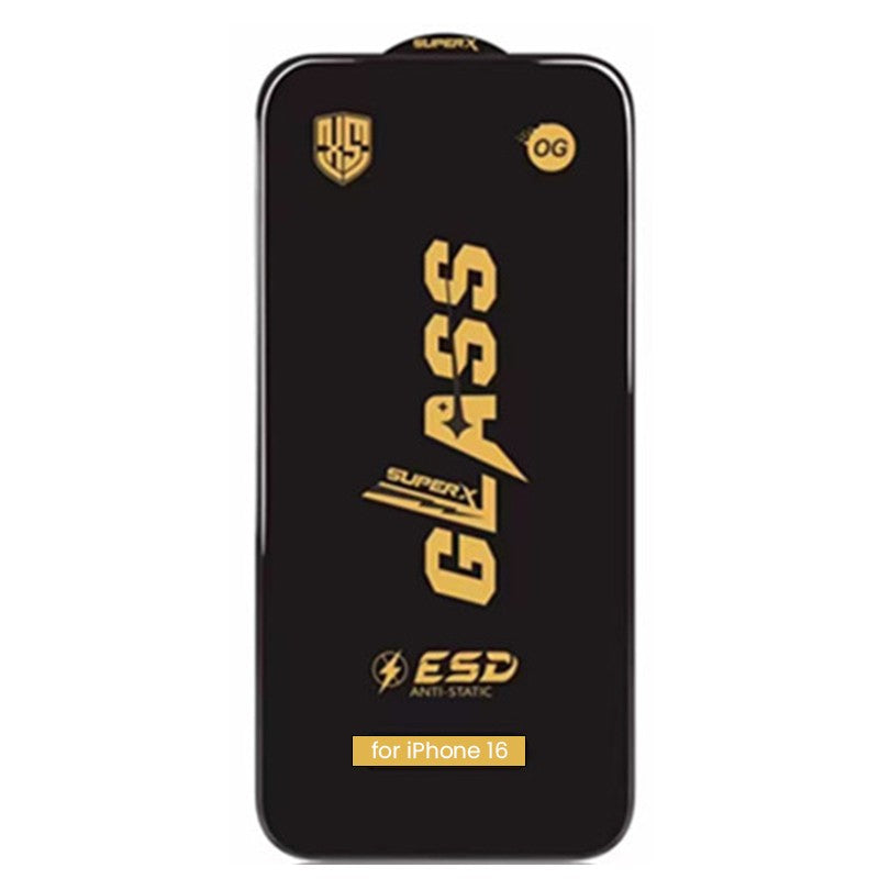 Folie sticlă securizată Apple iPhone 16, ESD Super HD Glass, margini negre, vedere frontală