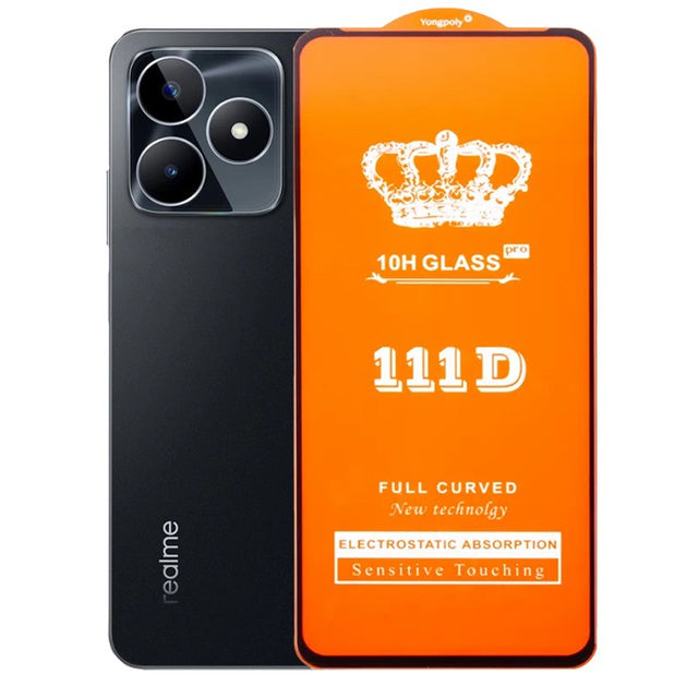 Sticlă securizată Realme C53 Full Cover 111D cu margini negre, vedere frontală a foliei