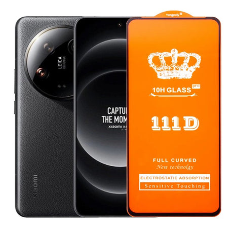 Folie sticlă securizată Xiaomi 14 Ultra, Full Cover 111D, margini negre, vedere frontală produs