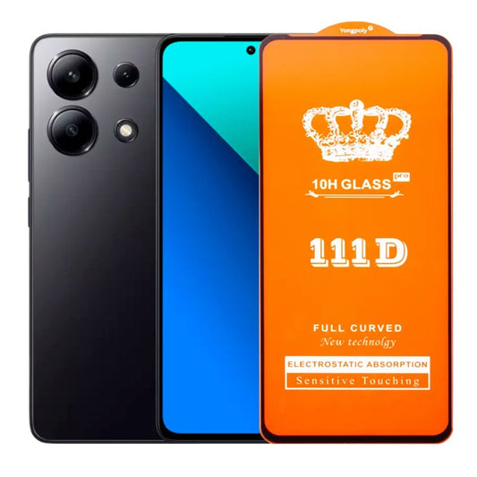 Folie Sticla Securizata pentru Xiaomi Redmi Note 13, Vivimall, Compatibila cu Xiaomi Redmi Note 13, Full Cover 111D, HD, Margini Negre, Transparenta - vivimall.ro