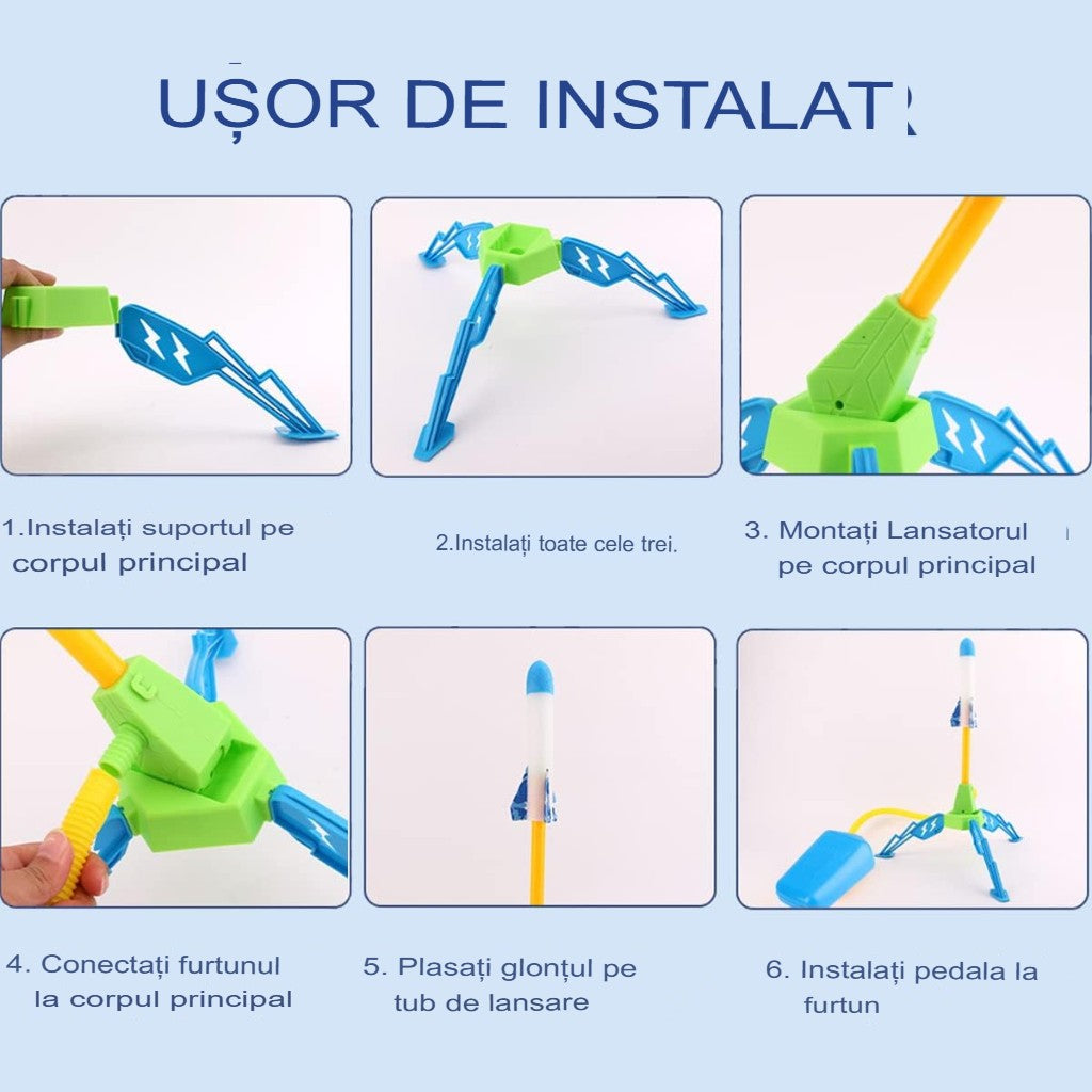 Jucarie Pentru Copii, Lansator De Rachete Cu Piciorul, Un Singur Lansator, 6 Rachete Fara Lumini, 40.5 Cm Inaltime, Multicolor - vivimall.ro