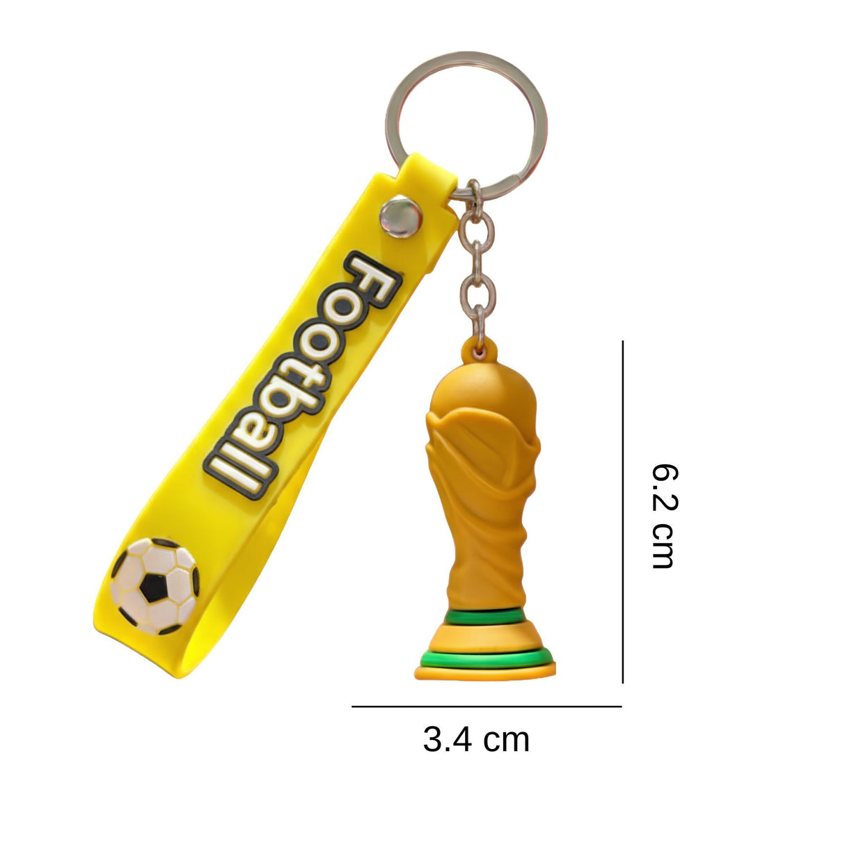 Breloc Chei, Flippy, Model Trofeu, Mascota de Fotbal, Cupa Mondiala, Accesoriu Pentru Chei si Rucsac, Cauciuc Moale, 26 g, 6.2 x 3.4 cm, Galben - vivimall.ro