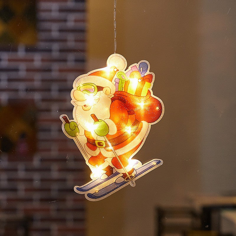 Decoratiune De Craciun Pentru Fereastra Mos Craciun Pe Schiuri, Cu Led-Uri, 15 Cm