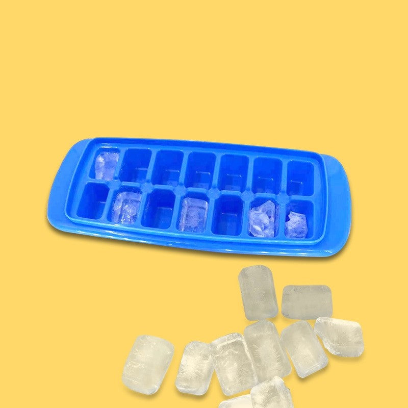 Forma Pentru Cuburi De Gheata 14 Cuburi, Reutilizabil, Plastic Alimentar, Cu Capac, Orificiu Umplere, Dreptunghiulara, 29.5 X 12.5 X4 Cm, Albastru - vivimall.ro