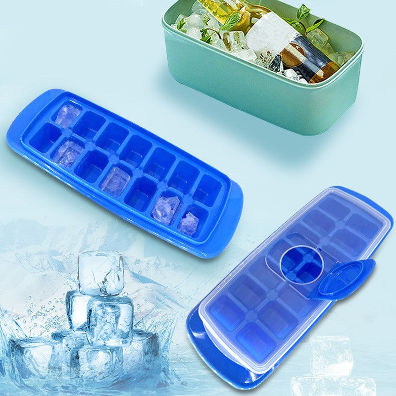 Forma Pentru Cuburi De Gheata 14 Cuburi, Reutilizabil, Plastic Alimentar, Cu Capac, Orificiu Umplere, Dreptunghiulara, 29.5 X 12.5 X4 Cm, Albastru - vivimall.ro