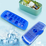 Forma Pentru Cuburi De Gheata 14 Cuburi, Reutilizabil, Plastic Alimentar, Cu Capac, Orificiu Umplere, Dreptunghiulara, 29.5 X 12.5 X4 Cm, Albastru - vivimall.ro