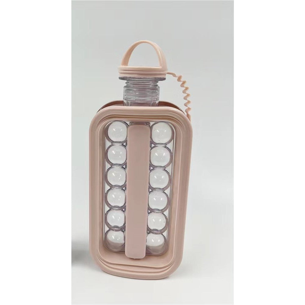 Forma Pentru Gheata 2 In 1 Portabila, Sub Forma De Sticla, Sfere, Diametru 3 Cm, Multifunctional, 17 Bilute, 27.5 X 11.4 X 5.5 Cm, Culoare Roz Pal - vivimall.ro
