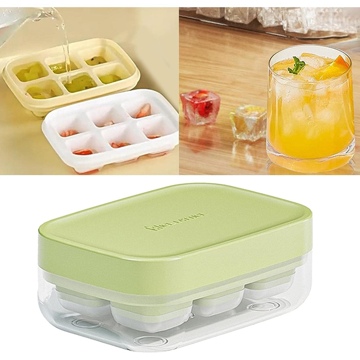 Forma Pentru Gheata Cu Presa Din Silicon Alimentar, 6 Cuburi, Caserola Pentru Depozitare, Usor De Folosit Si Curatat, 10.5 X 7.5 X 4.1 Cm - vivimall.ro