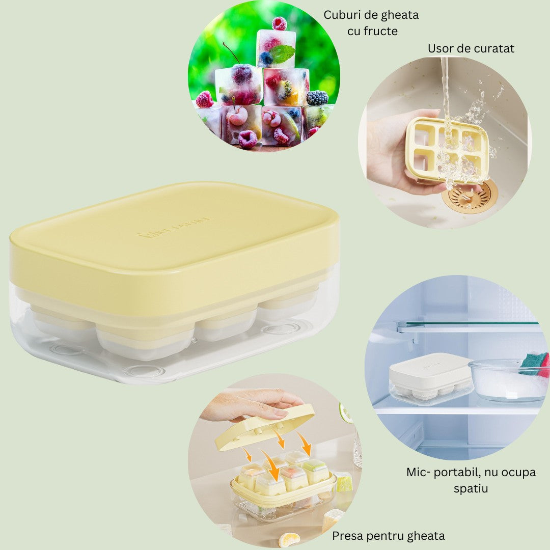 Forma Pentru Gheata Cu Presa Din Silicon Alimentar, 6 Cuburi, Caserola Pentru Depozitare, Usor De Folosit Si Curatat, 10.5 X 7.5 X 4.1 Cm - vivimall.ro