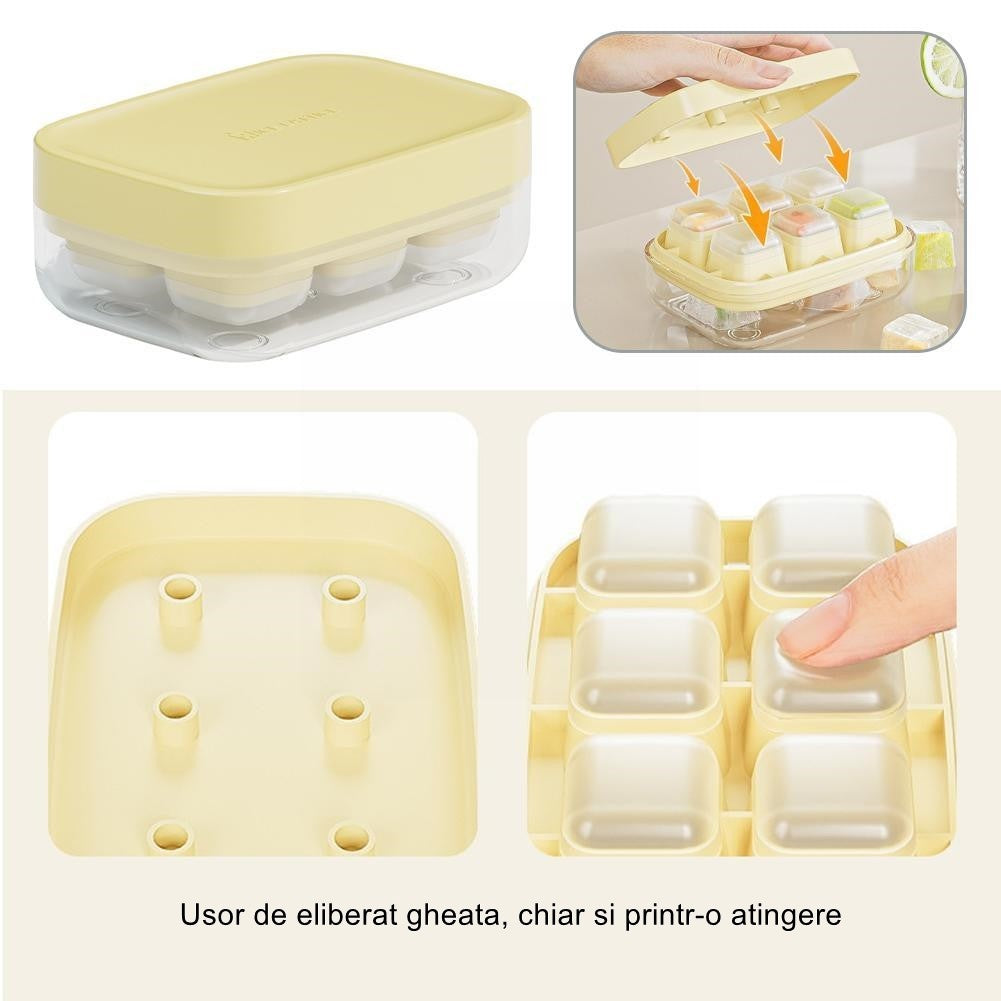 Forma Pentru Gheata Cu Presa Din Silicon Alimentar, 6 Cuburi, Caserola Pentru Depozitare, Usor De Folosit Si Curatat, 10.5 X 7.5 X 4.1 Cm - vivimall.ro
