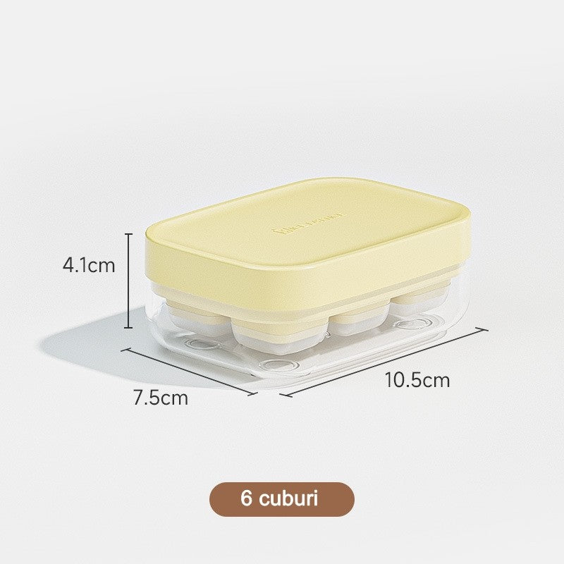 Forma Pentru Gheata Cu Presa Din Silicon Alimentar, 6 Cuburi, Caserola Pentru Depozitare, Usor De Folosit Si Curatat, 10.5 X 7.5 X 4.1 Cm - vivimall.ro