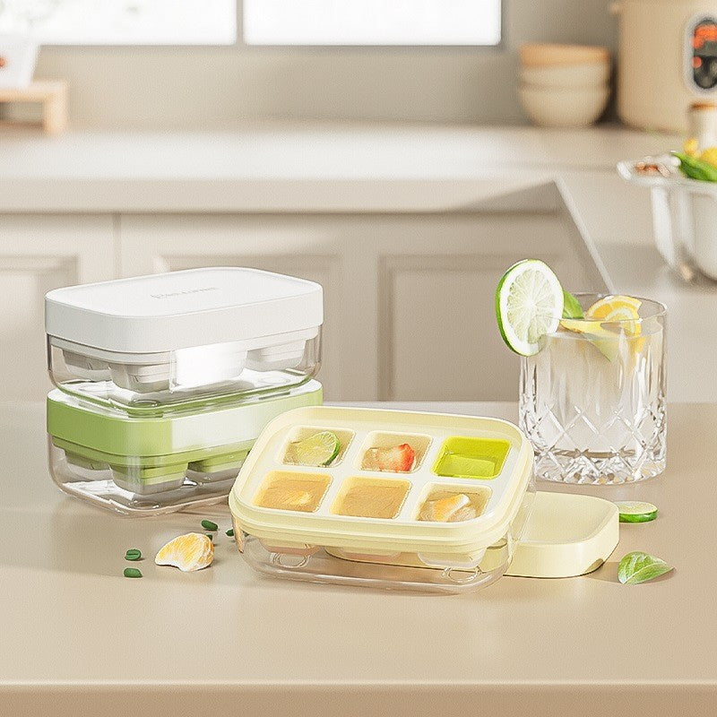 Forma Pentru Gheata Cu Presa Din Silicon Alimentar, 6 Cuburi, Caserola Pentru Depozitare, Usor De Folosit Si Curatat, 10.5 X 7.5 X 4.1 Cm - vivimall.ro