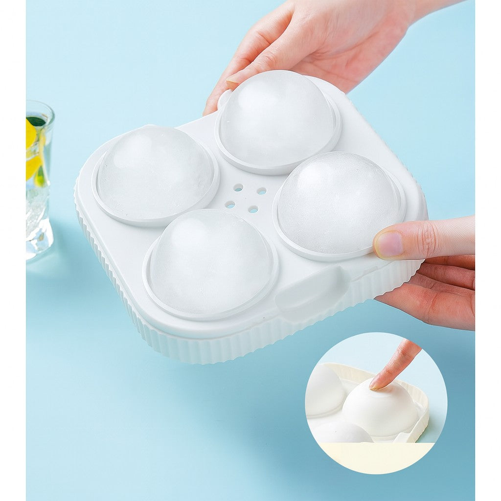 Forma Sfere de Gheata pentru Wiskey si Cocktail-uri Flippy, 4 Sfere, Material Plastic/Silicon Alimentar, Diametru 6.5 cm, cu Orificiu Tip Palnie pentru Umplere, 17 x 17 x 7 cm, Alb - vivimall.ro