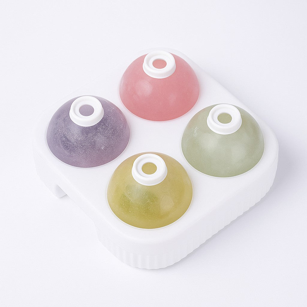 Forma Sfere de Gheata pentru Wiskey si Cocktail-uri Flippy, 4 Sfere, Material Plastic/Silicon Alimentar, Diametru 6.5 cm, cu Orificiu Tip Palnie pentru Umplere, 17 x 17 x 7 cm, Alb - vivimall.ro