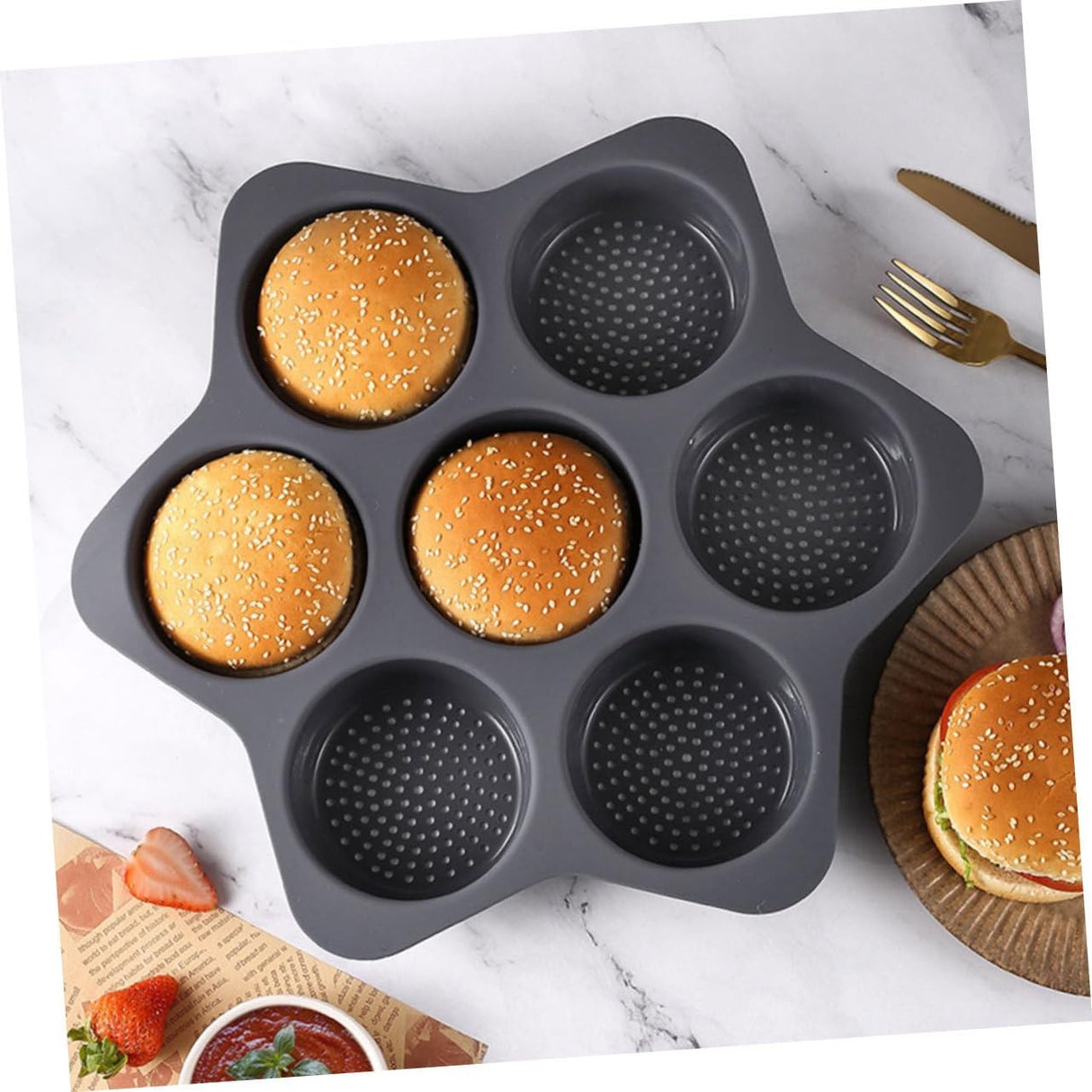 Forme De Silicon Pentru Copt, 7 Forme Rotiunde, Pentru Burgeri Si Prajituri, 38.5 X 4 Cm - vivimall.ro