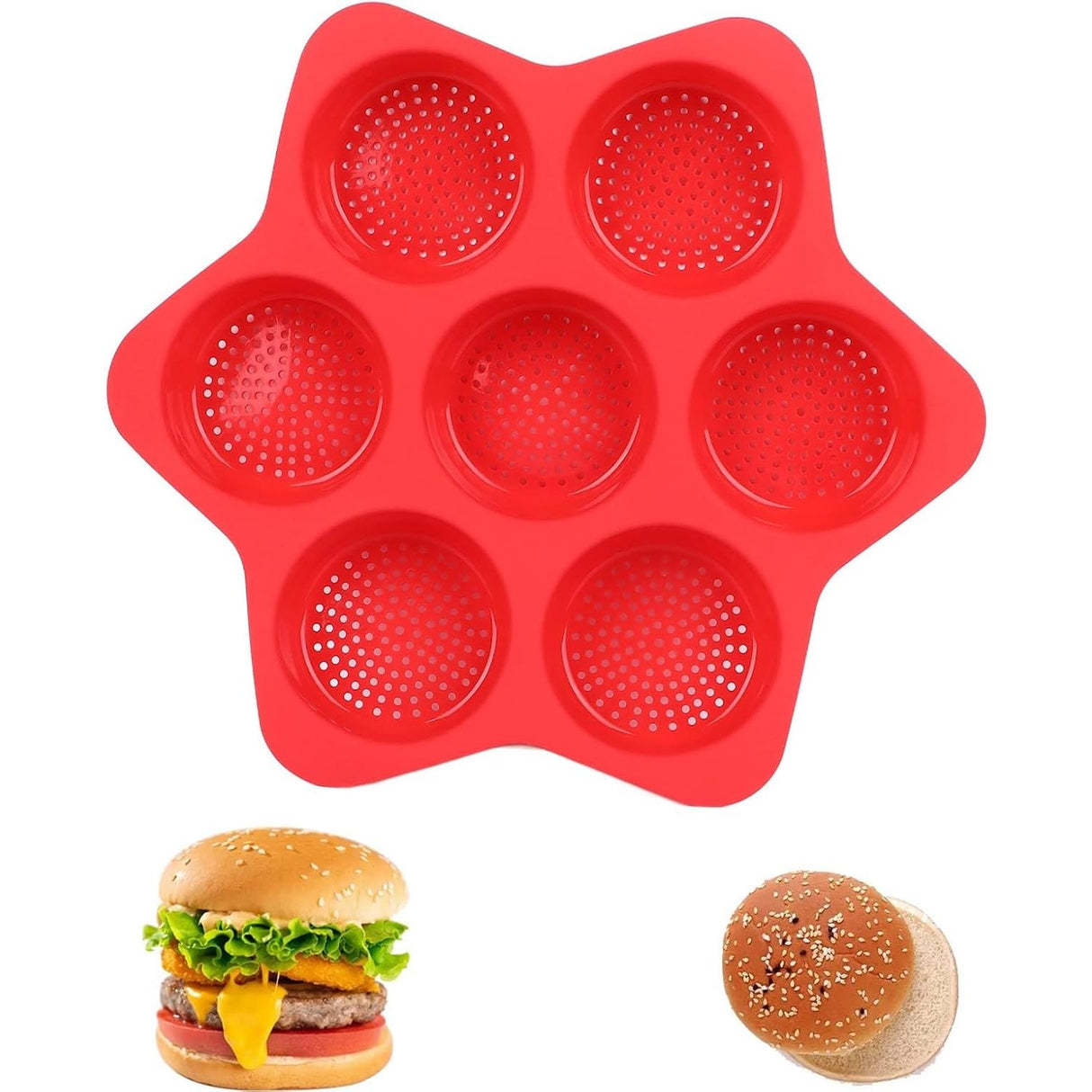 Forme De Silicon Pentru Copt, 7 Forme Rotiunde, Pentru Burgeri Si Prajituri, 38.5 X 4 Cm - vivimall.ro
