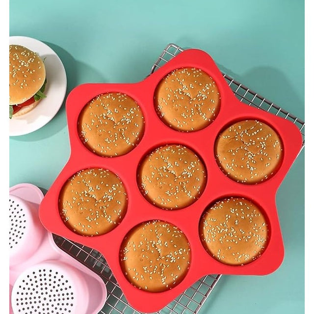 Forme De Silicon Pentru Copt, 7 Forme Rotiunde, Pentru Burgeri Si Prajituri, 38.5 X 4 Cm - vivimall.ro