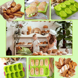 Forme de Silicon pentru Copt, Vivimall, 8 Forme Ovale, pentru Paine si Prajituri, 34.5 x 23.8 x 2.5 cm, Verde/Roz - vivimall.ro