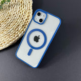 Husa MagSafe pentru Apple iPhone 14 Pro Max, Full Cover, Frosted Acrylic Color Big Hole, Magnetica, Incarcare Wireless, Flippy, Albastru - vivimall.ro