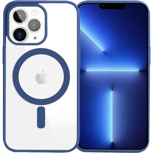Husa MagSafe pentru Apple iPhone 13 Pro, Full Cover, Frosted Acrylic Color Big Hole, Magnetica, Incarcare Wireless, Vivimall, Albastru - vivimall.ro