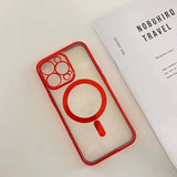 Husa MagSafe pentru Apple iPhone 13 Pro, Protectie camera, Full TPU, Margini colorate Electroplating, Magnetica, Incarcare Wireless, Flippy, Rosu - vivimall.ro