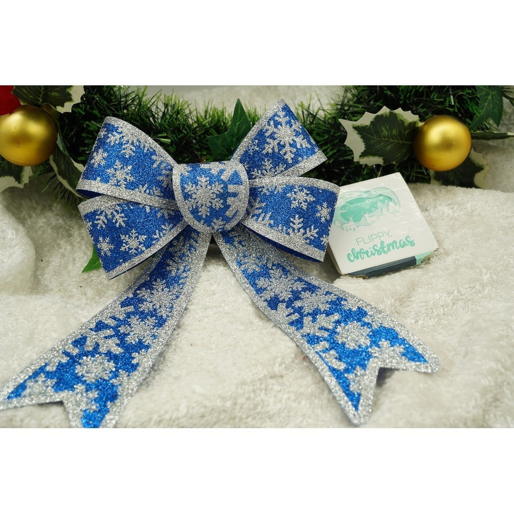 Funda pentru brad, Albastra, model de nea, cu margini argintii, 15 x 23 cm, PVC, Flippy - vivimall.ro