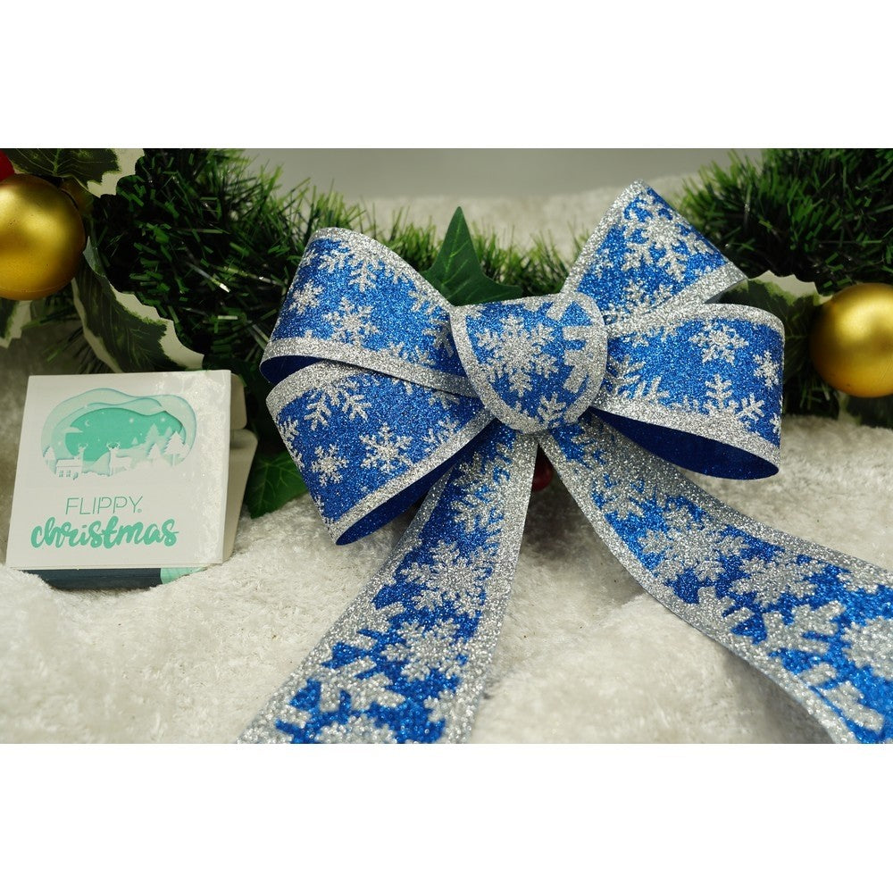 Funda pentru brad, Albastra, model de nea, cu margini argintii, 15 x 23 cm, PVC, Flippy - vivimall.ro