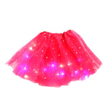 Fusta LED pentru Copii, Flippy, Tutu de Balet pentru Fetite cu Luminite Multicolore Incorporate, Model Stelute, 30 cm Lungime, Rosu