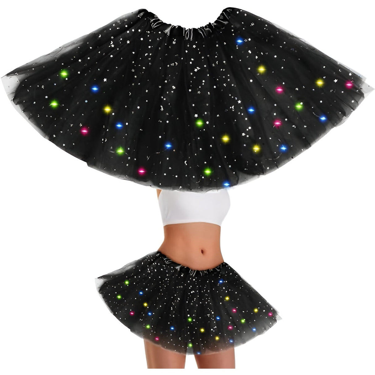 Fusta Led Pentru Copii, Tutu De Balet Pentru Fetite Cu Luminite E Incorporate, 30 Cm Lungime, Negru - vivimall.ro
