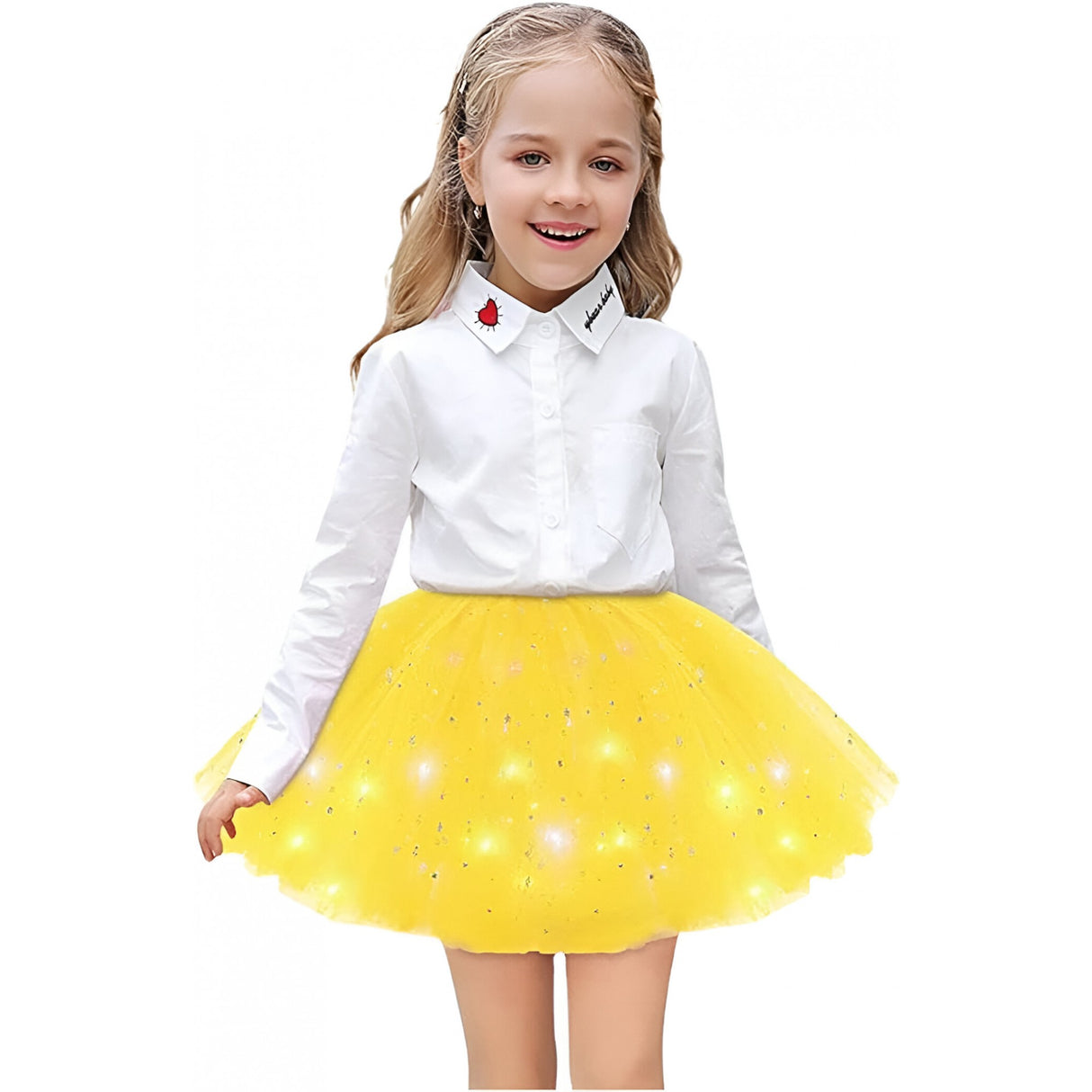 Fusta Led Pentru Copii, Tutu De Balet Pentru Fetite Cu Luminite E Incorporate, 30 Cm Lungime, Galben - vivimall.ro