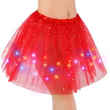 Fusta LED pentru Copii, Flippy, Tutu de Balet pentru Fetite cu Luminite Multicolore Incorporate, Model Stelute, 30 cm Lungime, Rosu