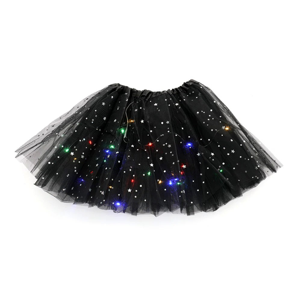 Fusta Led Pentru Copii, Tutu De Balet Pentru Fetite Cu Luminite E Incorporate, 30 Cm Lungime, Negru - vivimall.ro