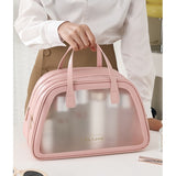 Geanta Cosmetice de Voiaj, Vivimall, Dubla Compartimentare, Impermeabila, Translucida Mata, 35 x 22 x 15 cm, Roz - vivimall.ro