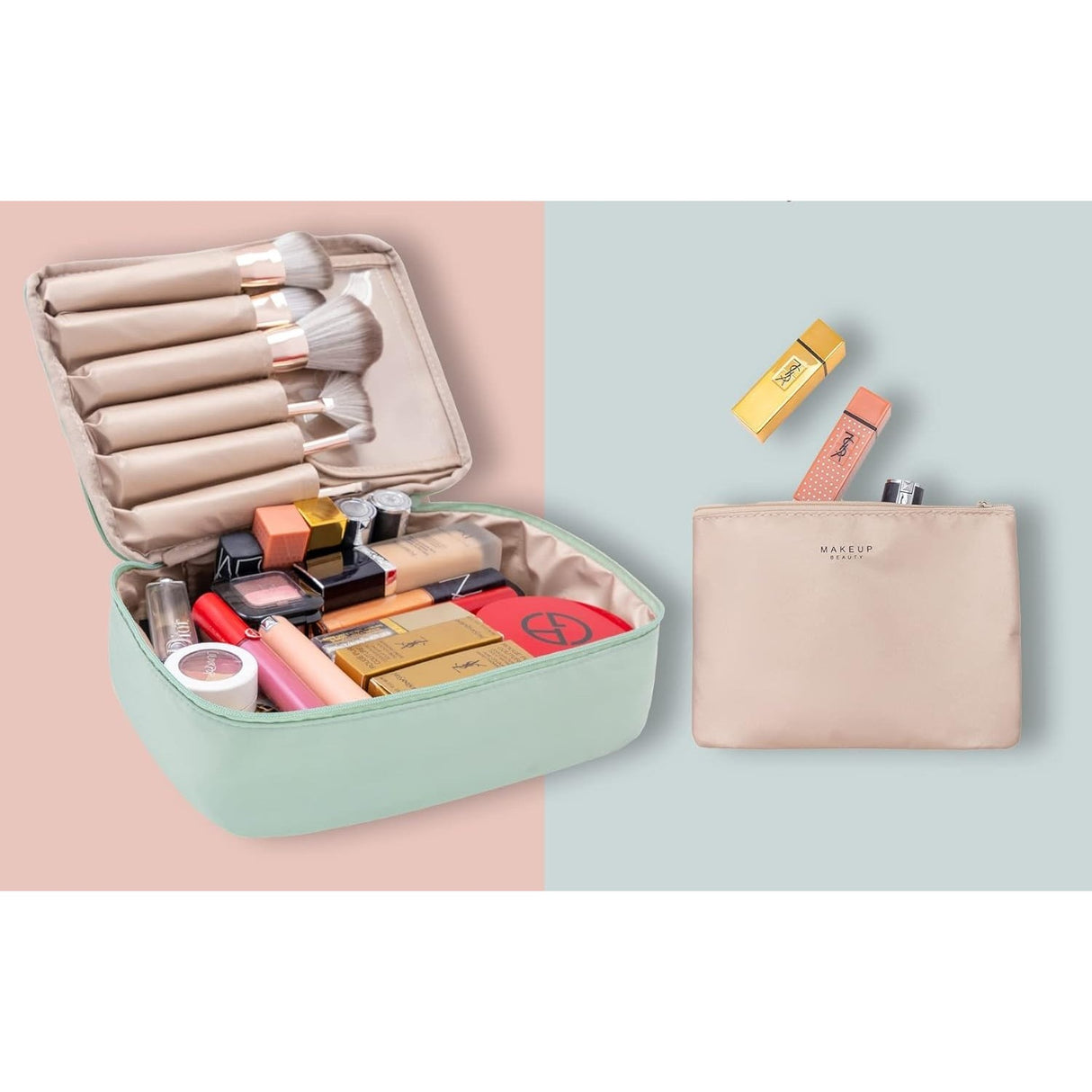 Geanta De Calatorie, Pentru Cosmetice Si Articole De Toaleta, Material Impermeabil, 2 In 1, Portfard Interior Detasabil