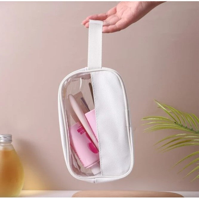 Geanta cosmetice Flippy, pentru voiaj sau organizare, material PVC/textil, impermeabila, portabila, 22 x 12 x 8 cm, alb - vivimall.ro