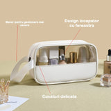 Geanta cosmetice Flippy, pentru voiaj sau organizare, material PVC/textil, impermeabila, portabila, 22 x 12 x 8 cm, alb - vivimall.ro