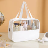 Geanta cosmetice Flippy, pentru voiaj sau organizare, material PVC/textil, impermeabila, portabila, 26 x 15 x 10 cm, alb - vivimall.ro