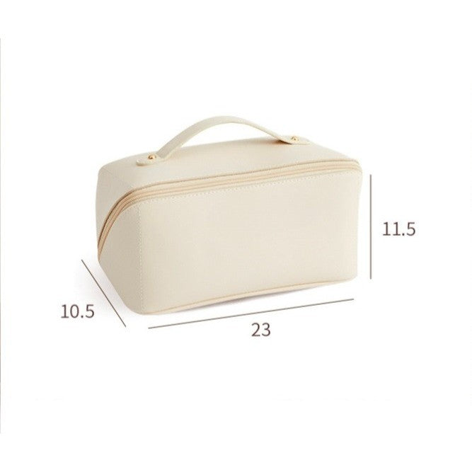 Geanta De Calatorie Pentru Cosmetice, Portabila, Impermeabila, Din Piele Ecologica, Compartimente Multiple, Cu Fermoar, Crem - vivimall.ro