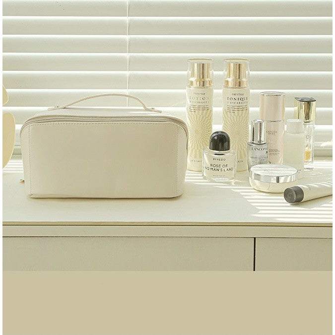 Geanta De Calatorie Pentru Cosmetice, Portabila, Impermeabila, Din Piele Ecologica, Compartimente Multiple, Cu Fermoar, Crem - vivimall.ro