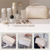 Geanta De Calatorie Pentru Cosmetice, Portabila, Impermeabila, Din Piele Ecologica, Compartimente Multiple, Cu Fermoar, Crem - vivimall.ro