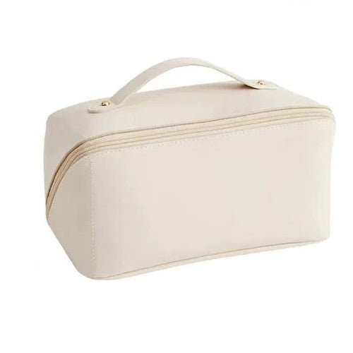 Geanta De Calatorie Pentru Cosmetice, Portabila, Impermeabila, Din Piele Ecologica, Compartimente Multiple, Cu Fermoar, Crem - vivimall.ro