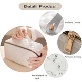 Interior geantă cosmetice piele ecologică cu compartimente multiple, organizare produse