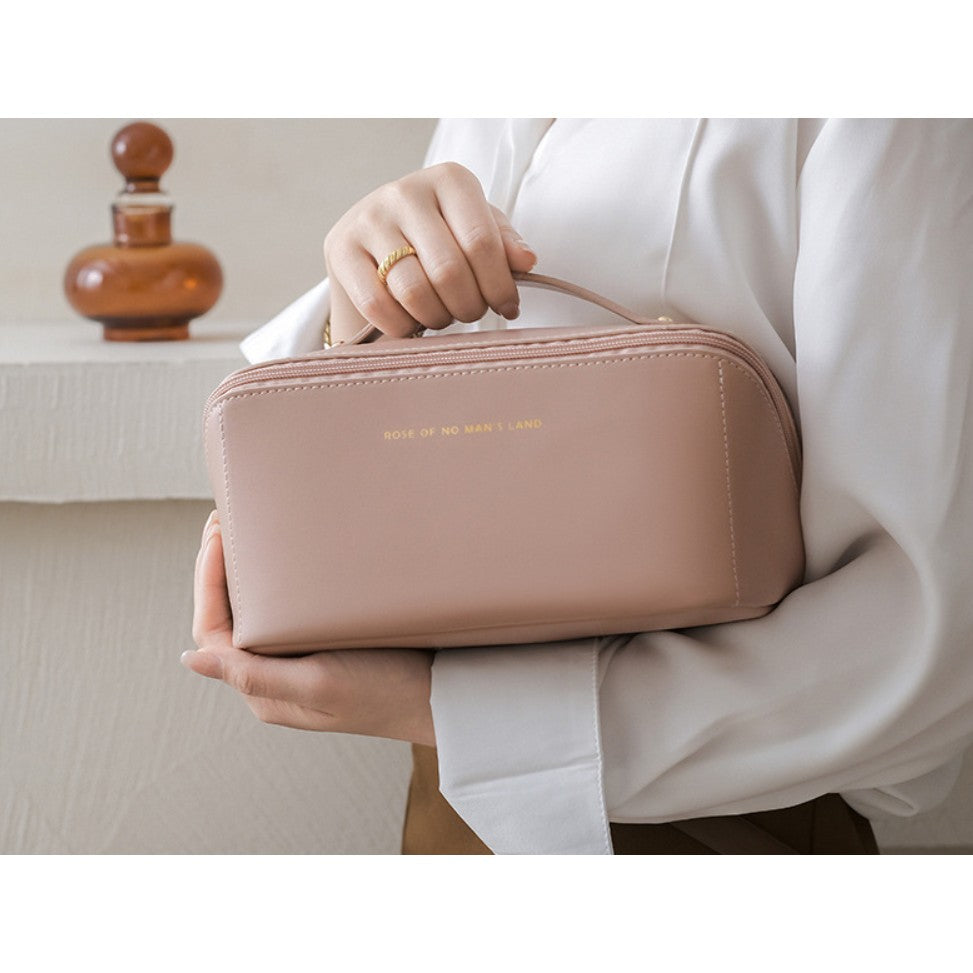 Geanta de Calatorie Flippy, Pentru Cosmetice, Portabila, Impermeabila, din Piele Ecologica, Compartimente Multiple, cu Fermoar, 23 x 11.5 x 10.5 cm, Roz, Resigilat