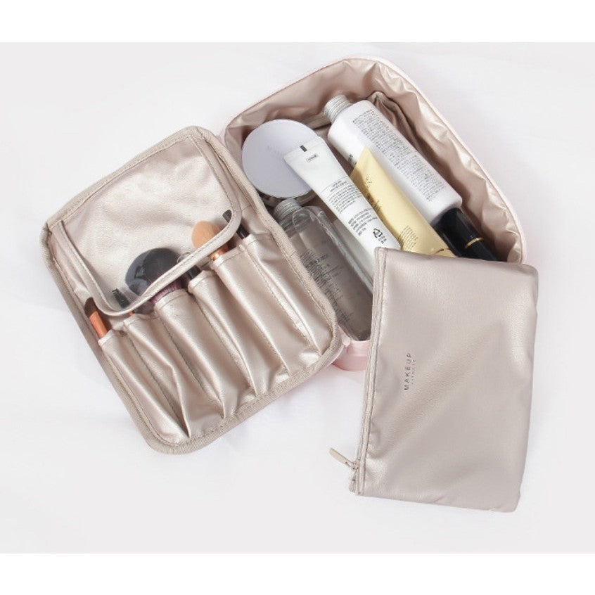 Geanta De Calatorie, Pentru Cosmetice Si Articole De Toaleta, Material Impermeabil, 2 In 1, Portfard Interior Detasabil